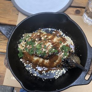 Grilled eggplant, carob, tahini and cashew   at Ergon Agora in Thessaloniki