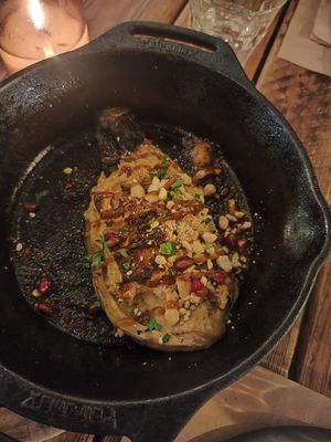 Eggplant with cashew and tahini at Ergon Agora in Thessaloniki