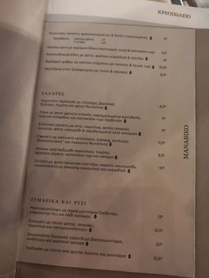 The menu at Ergon Agora in Thessaloniki