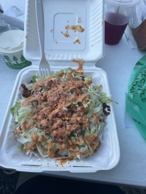 two protein nacho with chipotle sauce   at Calaveritas in Atlanta