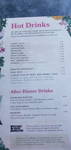 Hot drinks (alternative milk available) at The Botanist in Salford