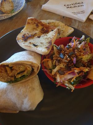 The Great Imitator wrap, garlic bread, rainbow slaw #Veganuary at Nando's in Walkden