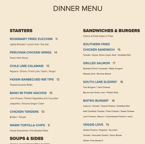 Menu at South Lane Bistro in Guilford