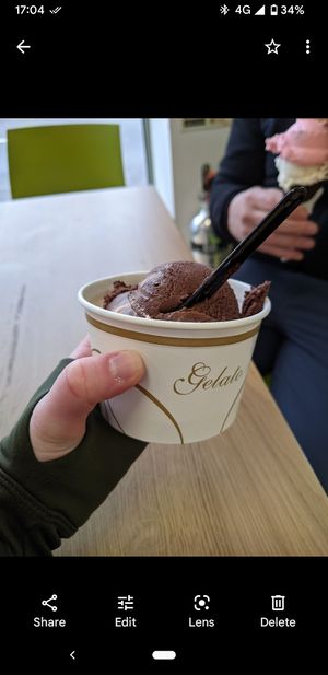 Chocolate truffle and chocolate orange sorbets at Miele's Gelateria in Aviemore