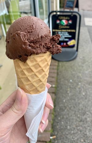 Vegan chocolate ice cream cone  at Miele's Gelateria in Aviemore