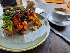 PLANT Based Brunch and oat milk decafe . at Cartwheel Coffee in Beeston