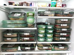 A fully stocked, vegan-friendly, zero-packaging-waste fridge! at  Pit & Seed in San Diego