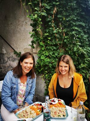 Two happy Together Customers with they`re Meze Plate. at Vigneron Weinbistro in Bern