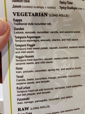 Veggie/Vegan menu options 🌱 at Kei Sushi in Reno