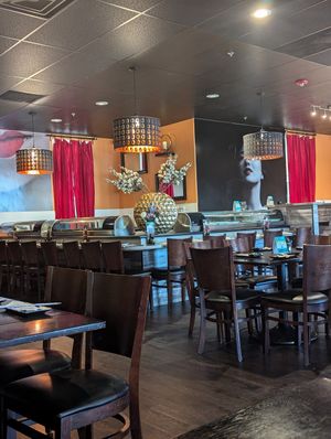 View of the bar from booth seating at Kei Sushi in Reno