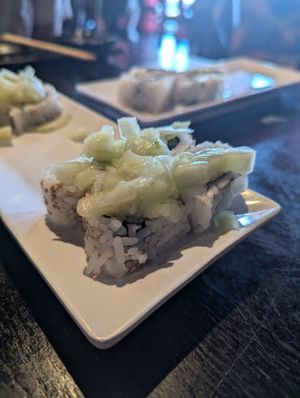 Suno roll with cucumber salad on top at Kei Sushi in Reno
