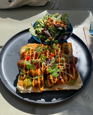 Thot Dog with side caesar   at Good Dogs Plant Foods in Vancouver