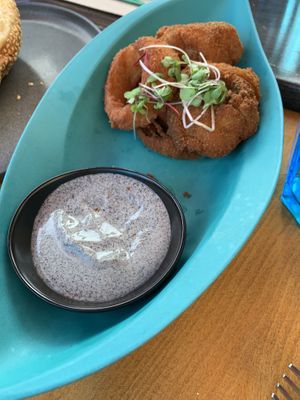 Onion Rings (minus a few already eaten before the pic)  at Good Dogs Plant Foods in Vancouver