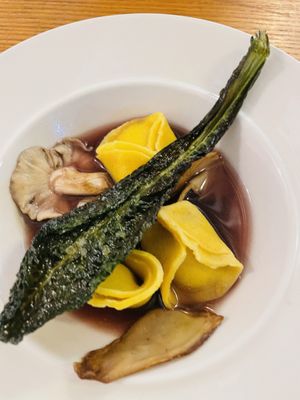 Mushroom and red wine stuffed pasta at The Garden Kitchen in Ansty