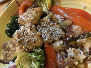 Sticky Orange tofu  at The Garden Kitchen in Ansty