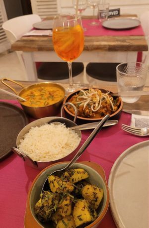 vegan lentil dish, butter tofu (vegan) and potatoes with herbs at The Curry Leaf in Lagos