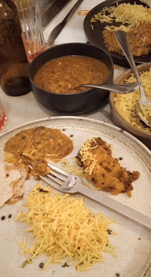 Dahl with rice and potatoes at The Curry Leaf in Lagos