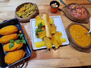 One of the meals plus cassava fries. Way too much to eat. at São Saruê in Sao Paulo