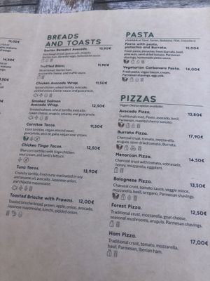 Menu   at A Vocados in Platja Daro