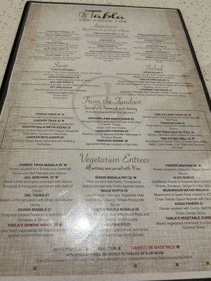 Menu  at Tabla Indian Restaurant in Orlando