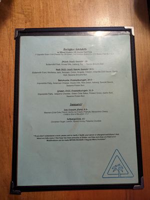 Veg menu 1 at Bermuda PEC in Prince Edward