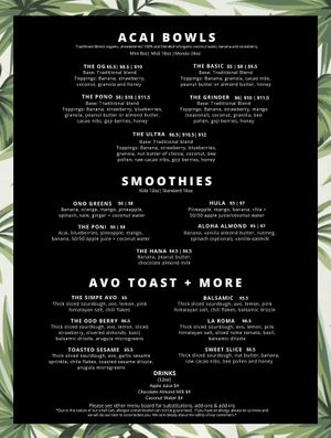 Menu at Pono Bowl Co in Albany