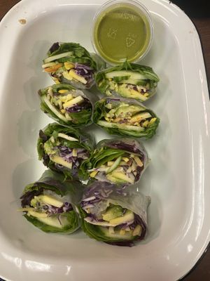 Raw veggie rolls and I chose the cilantro lime sauce  at Homegrown Oregon Foods in Albany