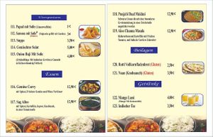 Vegan Menu at Little India in Freudenstadt