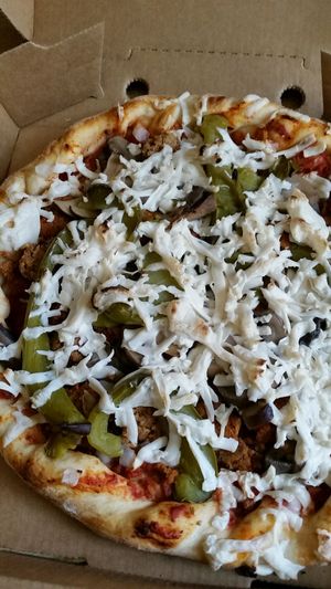 Vegan Pepperoni & Sausage with Mushrooms, Onions & Sautéed Green Peppers! at WB Pizza - Allisonville Rd in Indianapolis