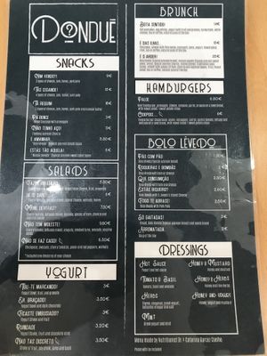 Menu at Dondué in Sao Miguel