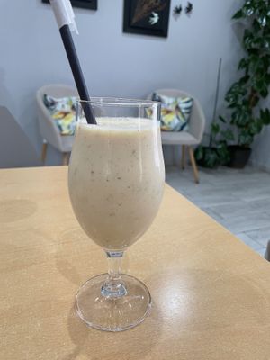 Vegan soya milk shake with mint and fruits   at Dondué in Sao Miguel