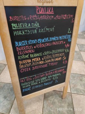 Menu at VegFood Kiosk in Povazska Bystrica