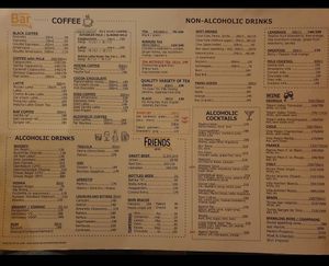 Menu at Friends Coffee in Bishkek