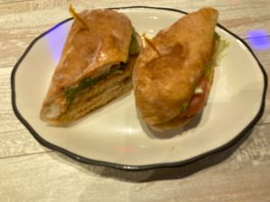 Vegan schnitzel on ciabatta bread  at Bite in New York City
