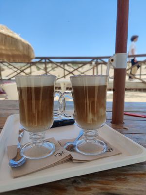 Cappuccinos with oat milk at Areal Beach Bar by Chakall in Lourinha