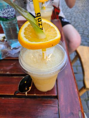 Orange, mango, banana, apple smoothie at Gazza Vitamins in Prizren