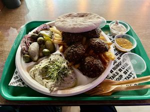 Falafel plate with pita  at Laffa Israel Street Food in Chisinau