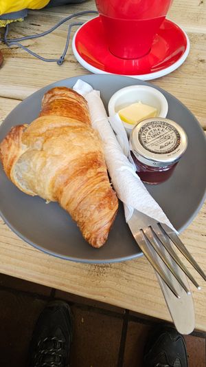 Croissants with butter and jam at FRÂN Las in Llanberis