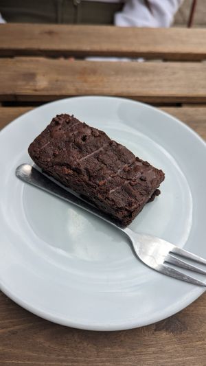 Dark chocolate brownie at FRÂN Las in Llanberis