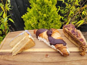 Lemon, Blueberry + Almond Cake, Boston Cream Filled Crossaint and Maple, Pecan and Hazelnut Pie at FRÂN Las in Llanberis