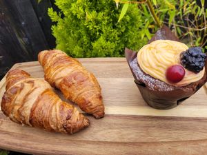 Plain Crossaints and Orange Spice Muffin at FRÂN Las in Llanberis