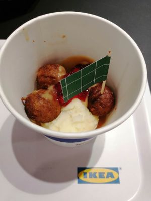 Plant balls with potato in a cup at IKEA - Harajuku in Tokyo