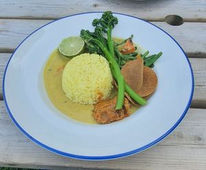 Sri Lankan pumpkin, cashew nut, green bean curry, coconut rice, lime pickle (vg) at Worsley Old Hall in Worsley