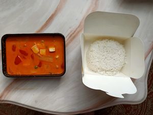 Vegan Spicy Curry with White Rice at Tuk Tuk Thai Mad - Food Stall in Aarhus