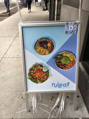 Placard in front at NuLeaf - Hell's Kitchen in New York City