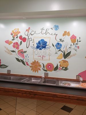 Beautiful hand painted mural inside at Poppies Cafe in Wichita