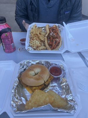 Breakfast sandwich and chicken sandwich (both vegan)  at Poppies Cafe in Wichita