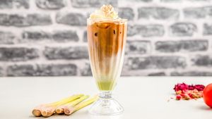 Three Color Iced Green Tea Coffee Latte at Karma Tea House in Wollongong