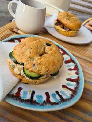 Chickpea tuna at Pom Pom Bagels in Lagos