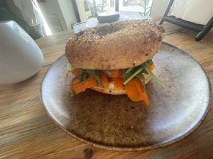 Vegan salmon bagel   at Pom Pom Bagels in Lagos